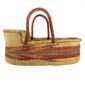 Front view of the Bolga Moses basket with a wide rust band and fine black zigzag lines