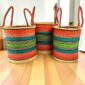 Bolga laundry basket set, orange, teal, green and black stripes, shown in small, medium and large