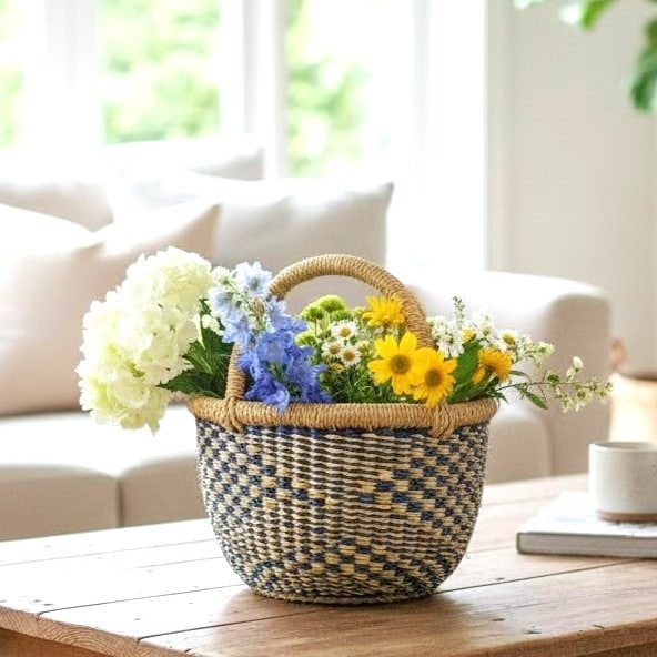 round bolga basket colourful for woven decor