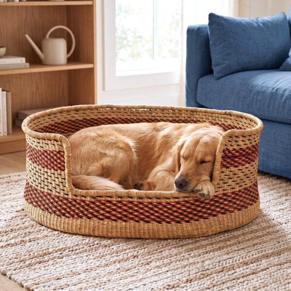 woven pet basket made of elephant grass with design