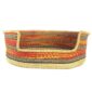 Front view of the XXL red, orange and black striped Bolga pet basket with its dipped front