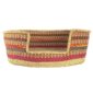 Front view of the XXL red, orange and pink striped Bolga pet basket with its dipped front