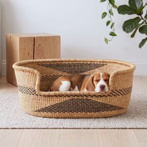 extra large handmade pet basket with design