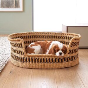 woven bolga pet basket with pattern