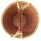 Top view of the red striped XL round Bolga basket showing the woven base and leather-wrapped handle