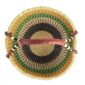 Top view of the orange and green XL round Bolga basket showing the woven base and leather-wrapped handle