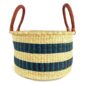 Front view of the natural hamper basket with two dark-toned stripes on a white background