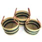 Set of three natural hamper baskets with dark stripes in small, medium and large