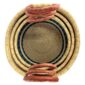 Three natural hamper baskets with dark stripes nested inside one another, seen from above