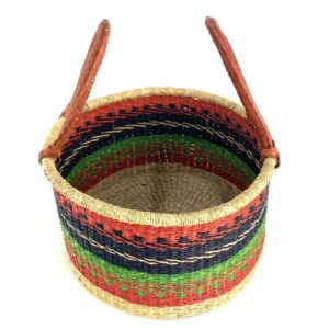 hamper-basket-set-029-seaside-warm-dark-stripes-african-basket-bashiri-2 Angled view of the warm striped hamper basket showing the woven interior