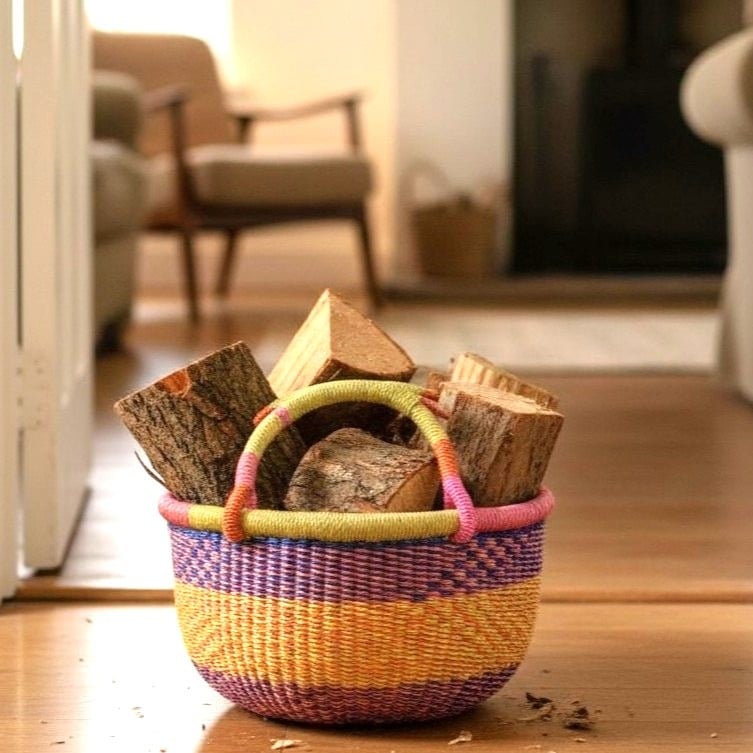 Vegan-medium-size-round-woven-bolga-basket-colourful