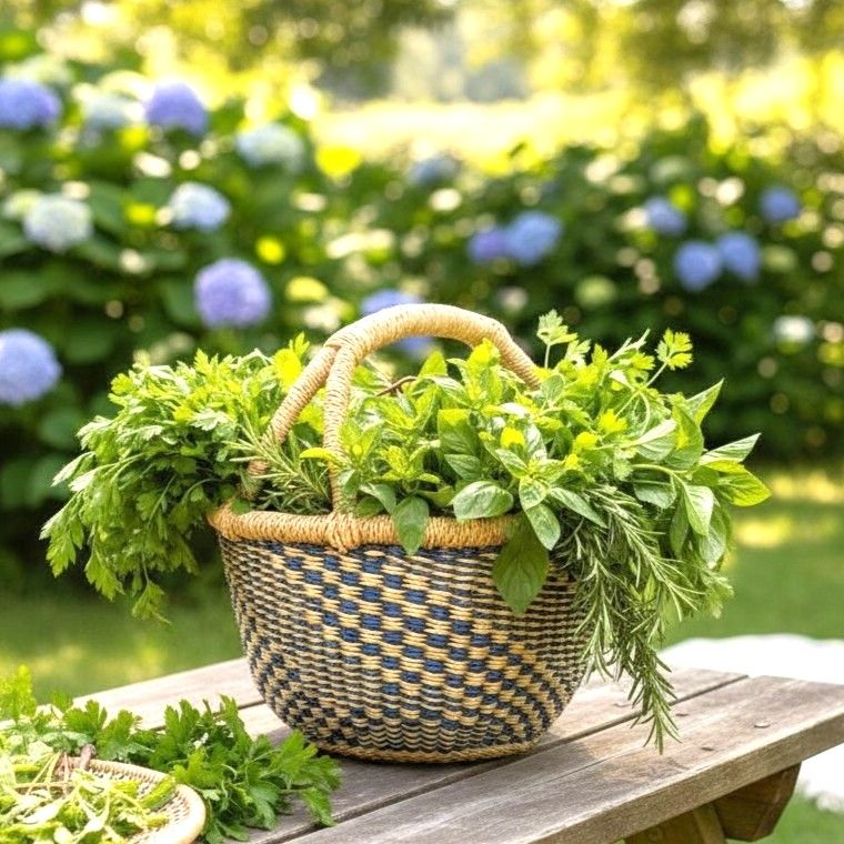 medium round woven basket with handles
