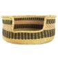Front view of the medium woven dog bed with a low entry and charcoal and pink bands