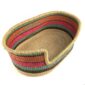 Angled view of the medium striped pet basket showing the woven elephant grass base
