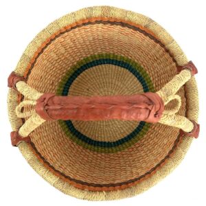 Top-down view of a medium-sized round basket showcasing its symmetrical weave and open storage space