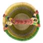 Top view of the fresh-toned banded medium round Bolga basket showing the woven interior and handle