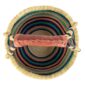 Top view of the cool and warm striped medium round Bolga basket showing the woven interior and handle