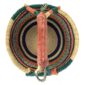 Top view of the deep-toned striped medium round Bolga basket showing the woven interior and handle