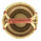 Top view of the neutral-toned medium round Bolga basket with a dark diagonal pattern showing the woven interior and handle