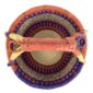 Top view of the deep warm-toned checked medium round Bolga basket showing the woven interior and handle