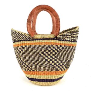 mini-african-market-basket-335-joker-bashiri-2 Front view of the mini market basket with a dark zigzag pattern on a natural weave