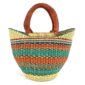 Front view of the mini market basket with bold stripes in bright warm and cool tones