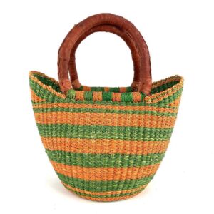 mini-bolga-market-basket-338-lap-bashiri-2 Front view of the mini market basket with broad stripes in warm and fresh tones