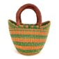 Front view of the mini market basket with broad stripes in warm and fresh tones