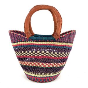 mini-bolga-market-basket-339-mankata-bashiri-2 Front view of the mini market basket with fine stripes in deep, jewel-like tones