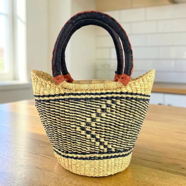 Handwoven Ghanaian mini basket with carry handle