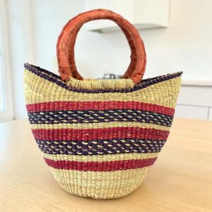 Mini Bolga market basket handwoven from sustainable elephant grass in Ghana