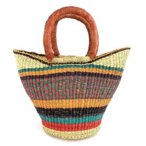 mini-woven-market-basket-334-flush-bashiri-2 Front view of the mini market basket with close stripes in deep and bright tones