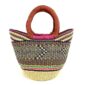 Front view of the mini market basket with a dark geometric pattern with a bright rim accent