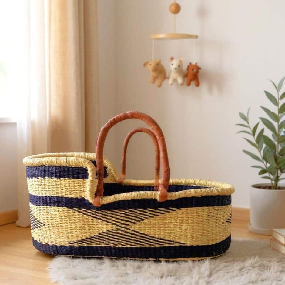 African baby moses basket in a nursery