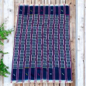 Artisan-crafted blue textile with layered patterning.