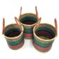 Set of three teal and pink open laundry baskets in small, medium and large