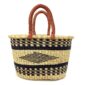 Front view of the oval Bolga basket with black bands and a central black diamond motif on a white background