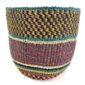 Front view of the jewel-tone checked planter basket, handwoven from elephant grass