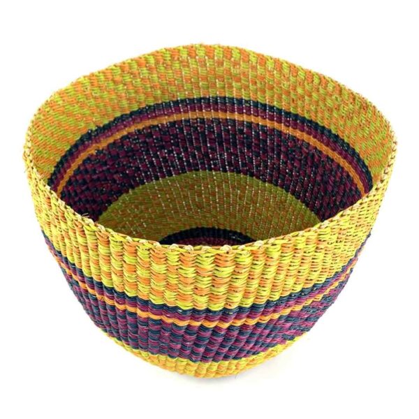 planter-basket-089-bloom-bright-warm-banded-vegan-bolga-bashiri-2 Top view of the bright banded planter basket showing the woven interior