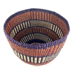 Top view of the earthy striped planter basket showing the woven interior