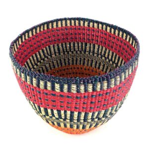 Top view of the bold striped planter basket showing the woven interior