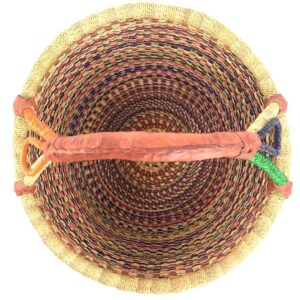Top-down view of a large-sized round basket showcasing its symmetrical weave and open storage space