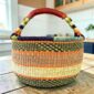XL Bolga basket with natural fibre weave and stitched leather handles