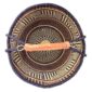 Top-down view inside the brown and navy xxl round bolga basket, showing the coiled base