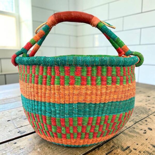 Large African woven Bolga basket handmade in Northern Ghana