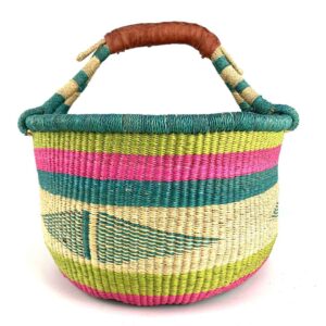 Angled view of the large round Bolga basket, hotjungle