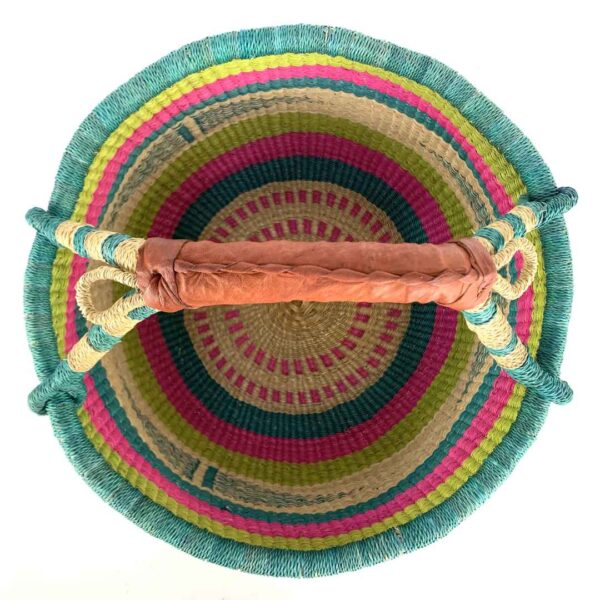 round-large-basket-841-hotjungle-woven-3 Front view of the large round Bolga basket, hotjungle
