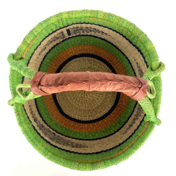 round-large-basket-845-cocoa-woven-3 Front view of the large round Bolga basket, cocoa