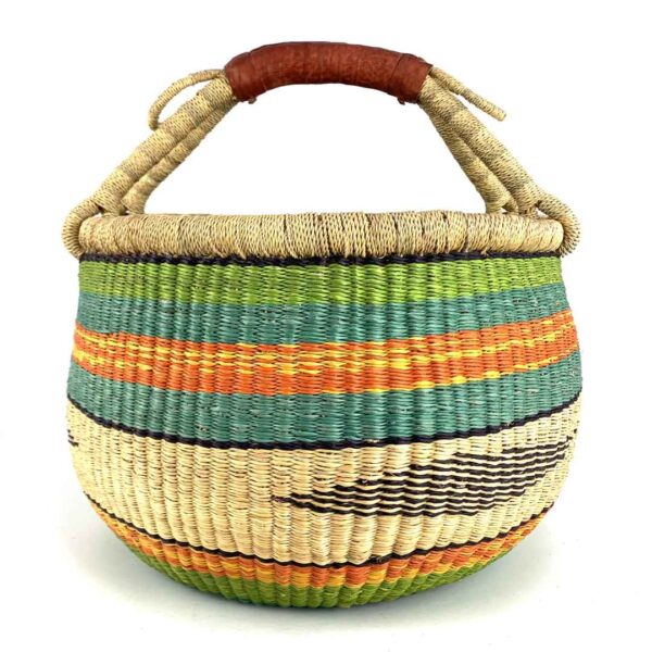 round-large-basket-849-treetop-woven-2 Angled view of the large round Bolga basket, treetop