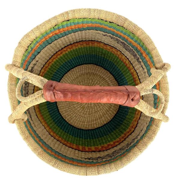 round-large-basket-849-treetop-woven-3 Front view of the large round Bolga basket, treetop